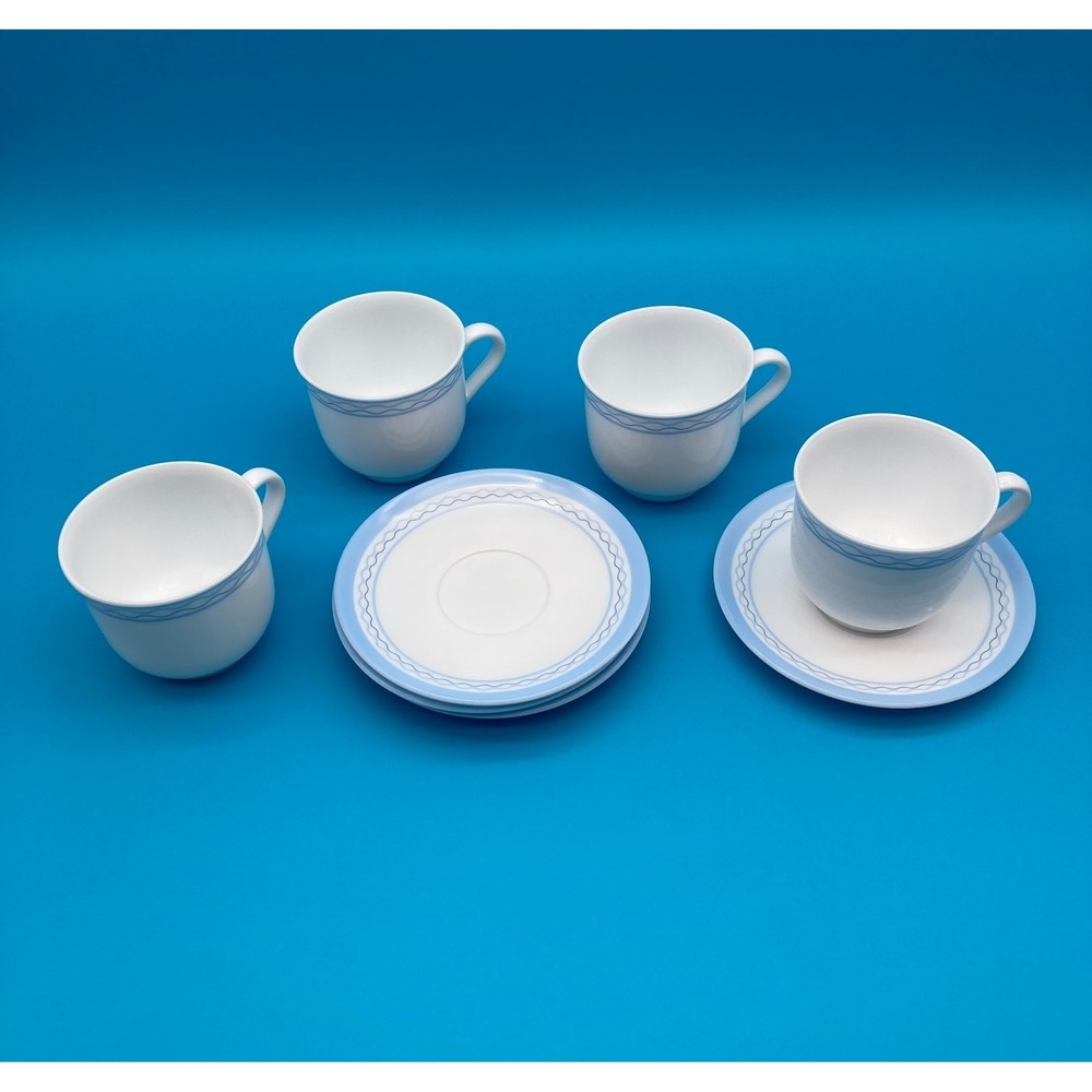 8 Piece Martha Stewart Everyday Blue Wave Cups & Saucers Made in France MTW28